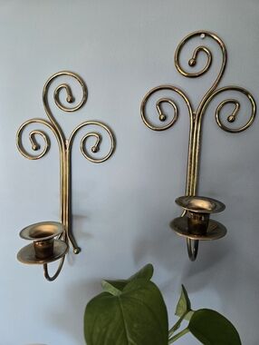 Vintage Home Interiors & Gifts Brass Scroll Wall Sconces - Set of 2